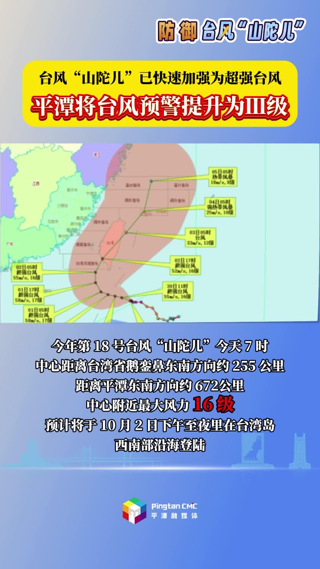 臺風(fēng)“山陀兒”已快速加強為超強臺風(fēng)，平潭將臺風(fēng)預(yù)警提升為Ⅲ級