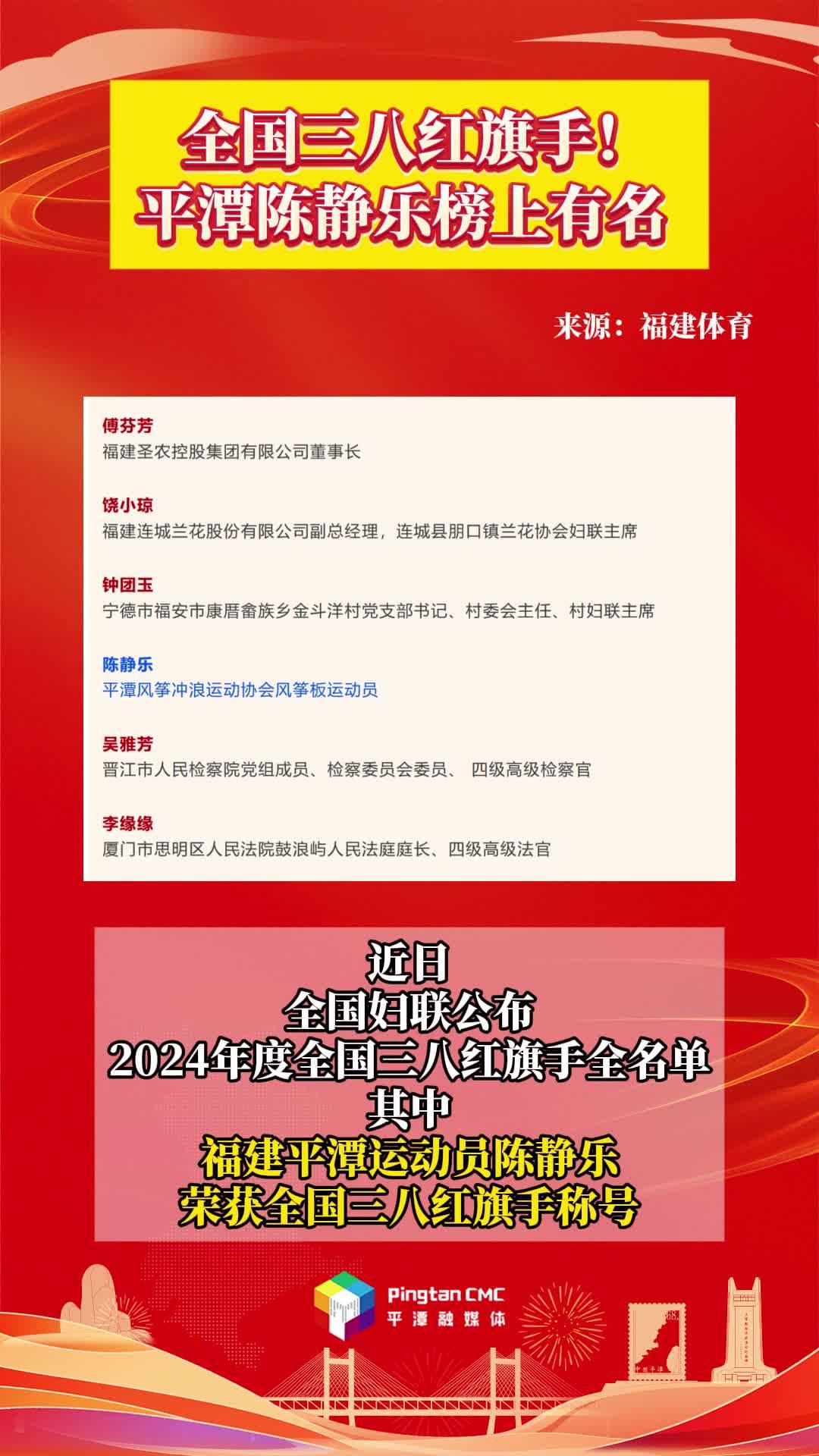 全國三八紅旗手！平潭陳靜樂榜上有名